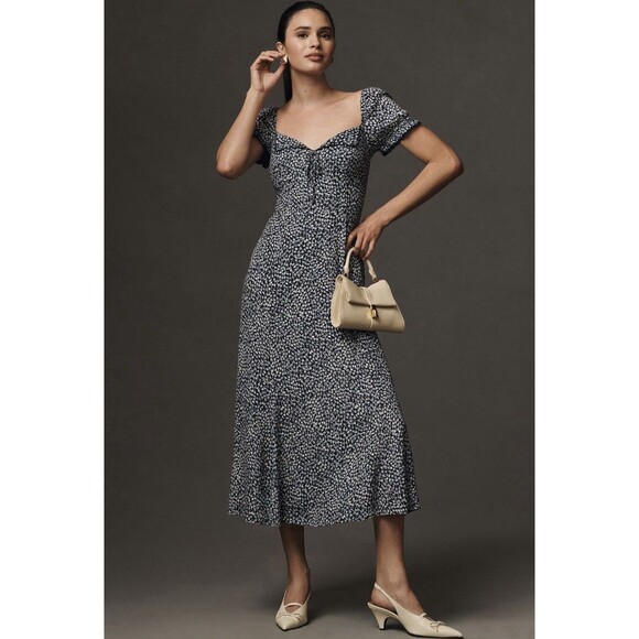 Anthropologie Reformation Shyla Midi Dress Sz 10 Navy